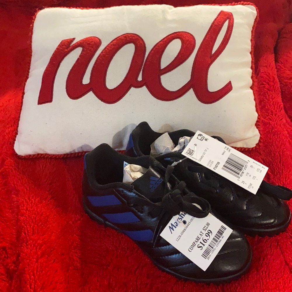 Black and blue indoor soccer cleats for kids